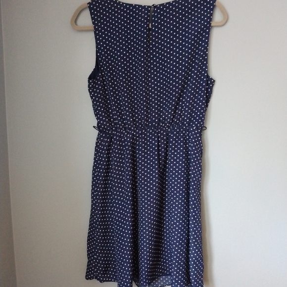 Navy Dress with White Polka Dot Sleeveless Lined - Picture 2 of 5